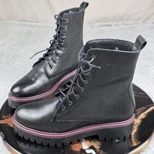 Enzo Tesoti Boots Women's 37‎ US 6 Lace-up Black Leather Combat Made in Spain